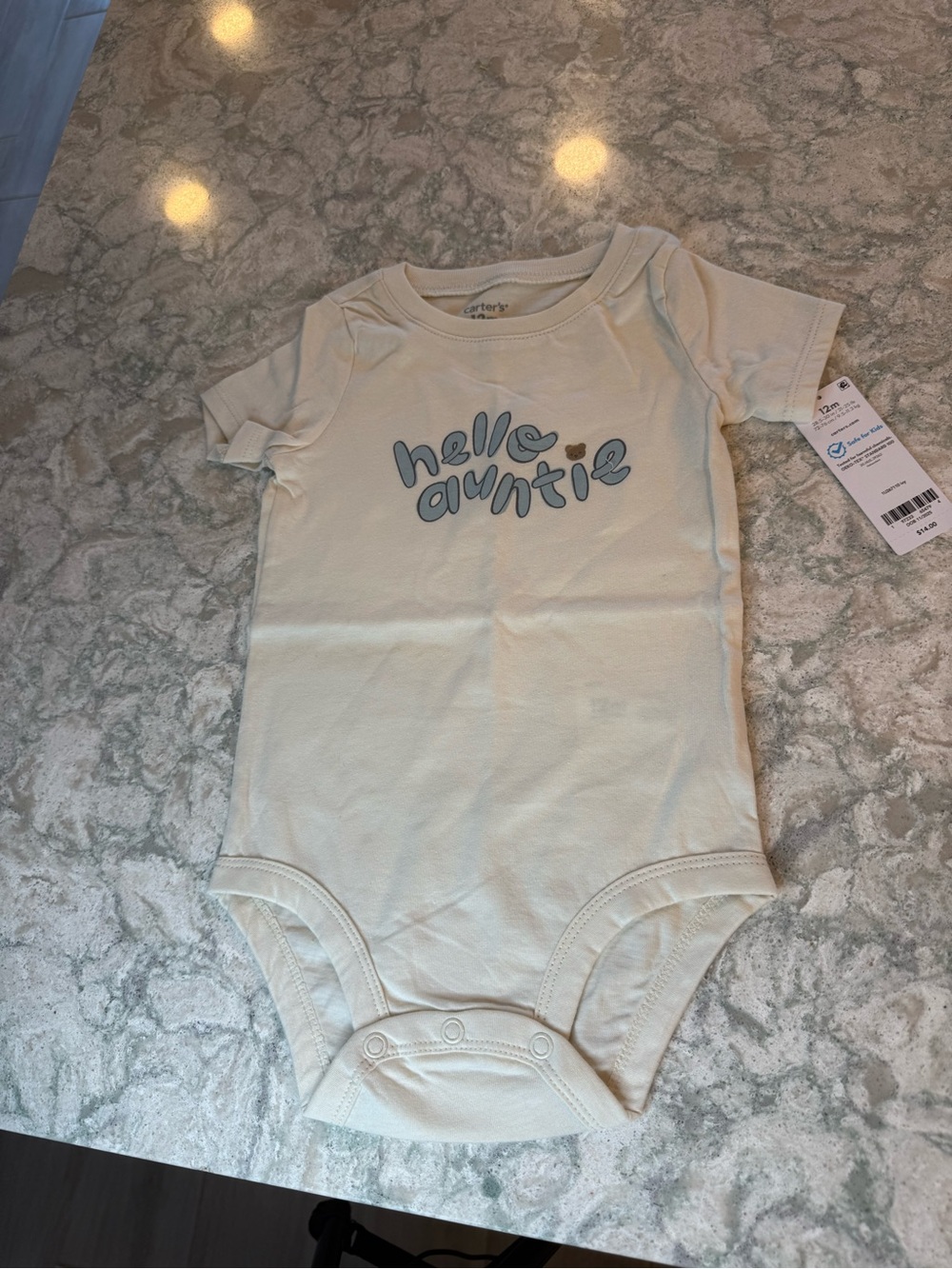 NWT Carter’s Hello Auntie Baby Bodysuit Cream 12M